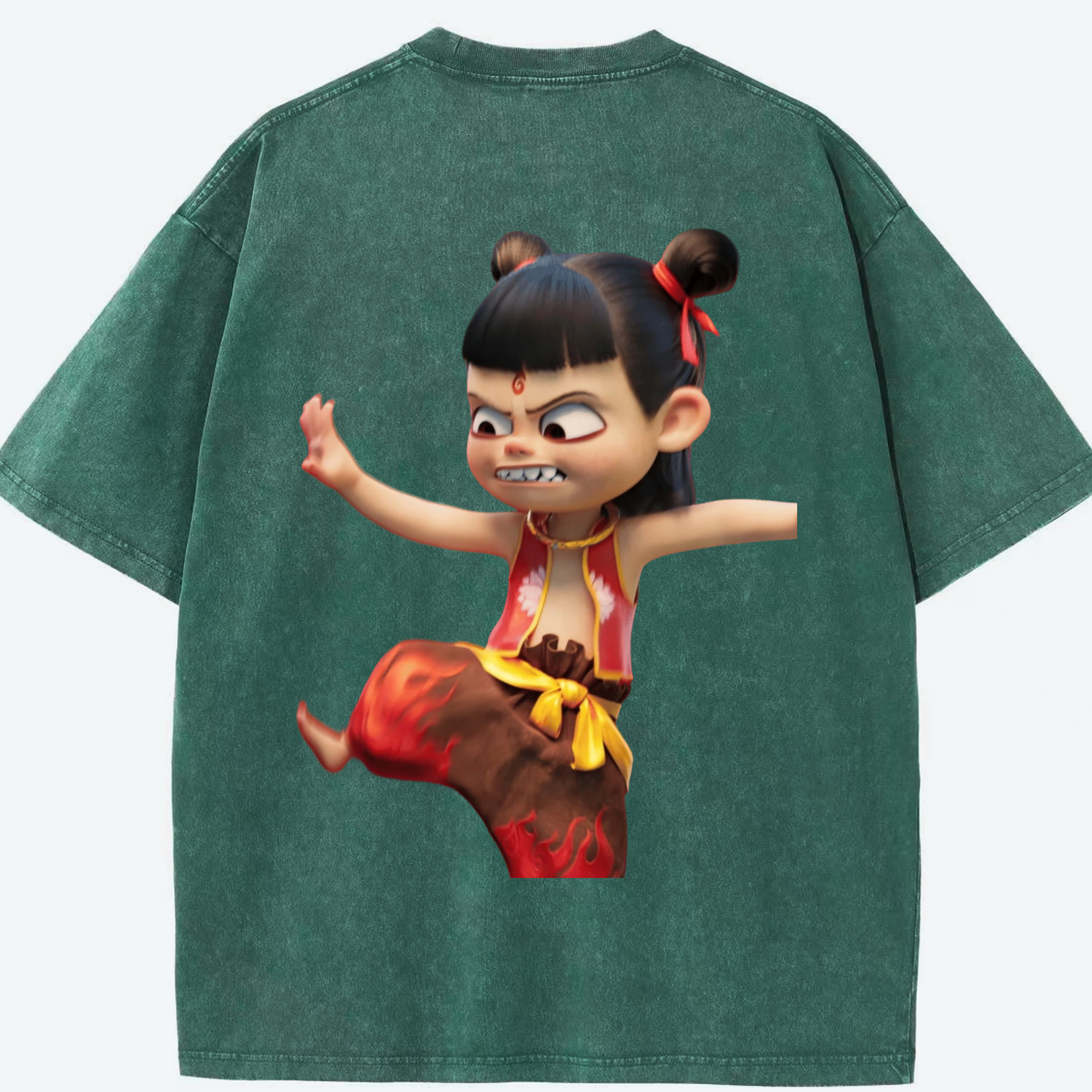 （画像用） Ne Zha 2 ナタ 魔童の大暴れ 綿100% ヴィンテージ風 半袖Tシャツ（背面プリント）